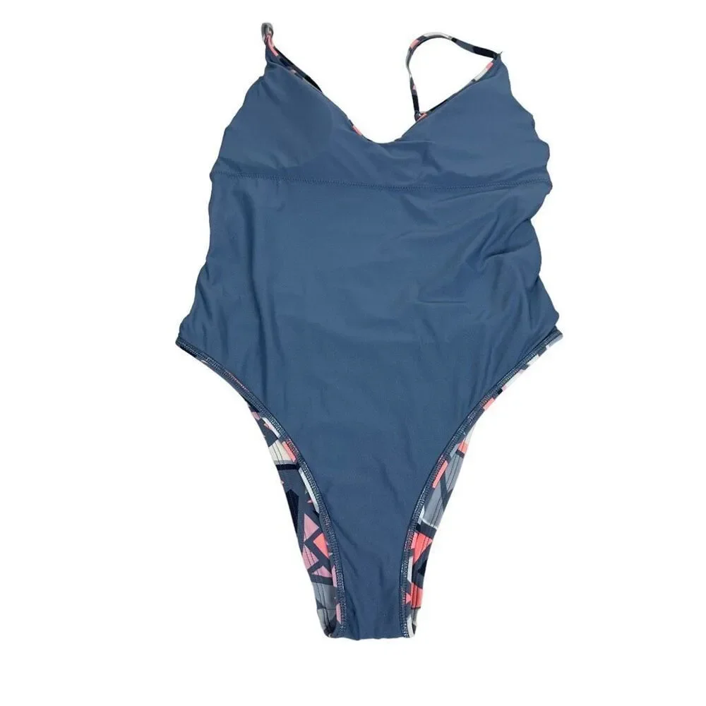 Aerie Geometric Print Voop Neck One Piece Swimsuit size Medium